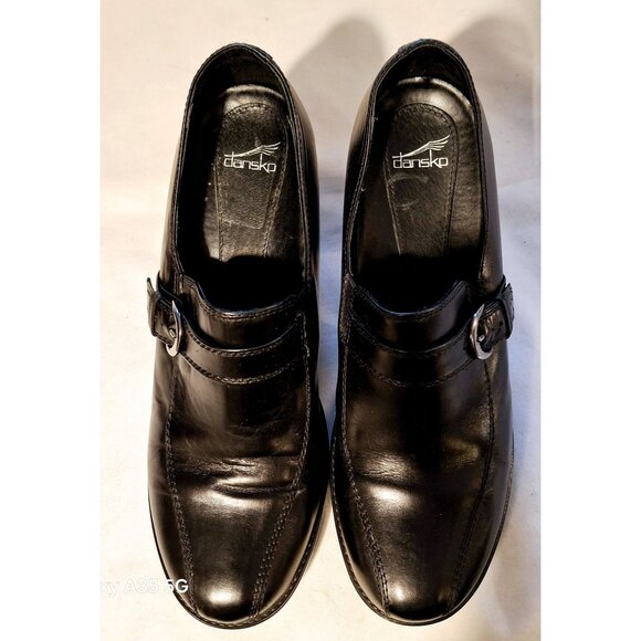 Dansko Womens Black Leather Heeled Loafers With Buckle Strap Size 39 - Picture 5 of 12